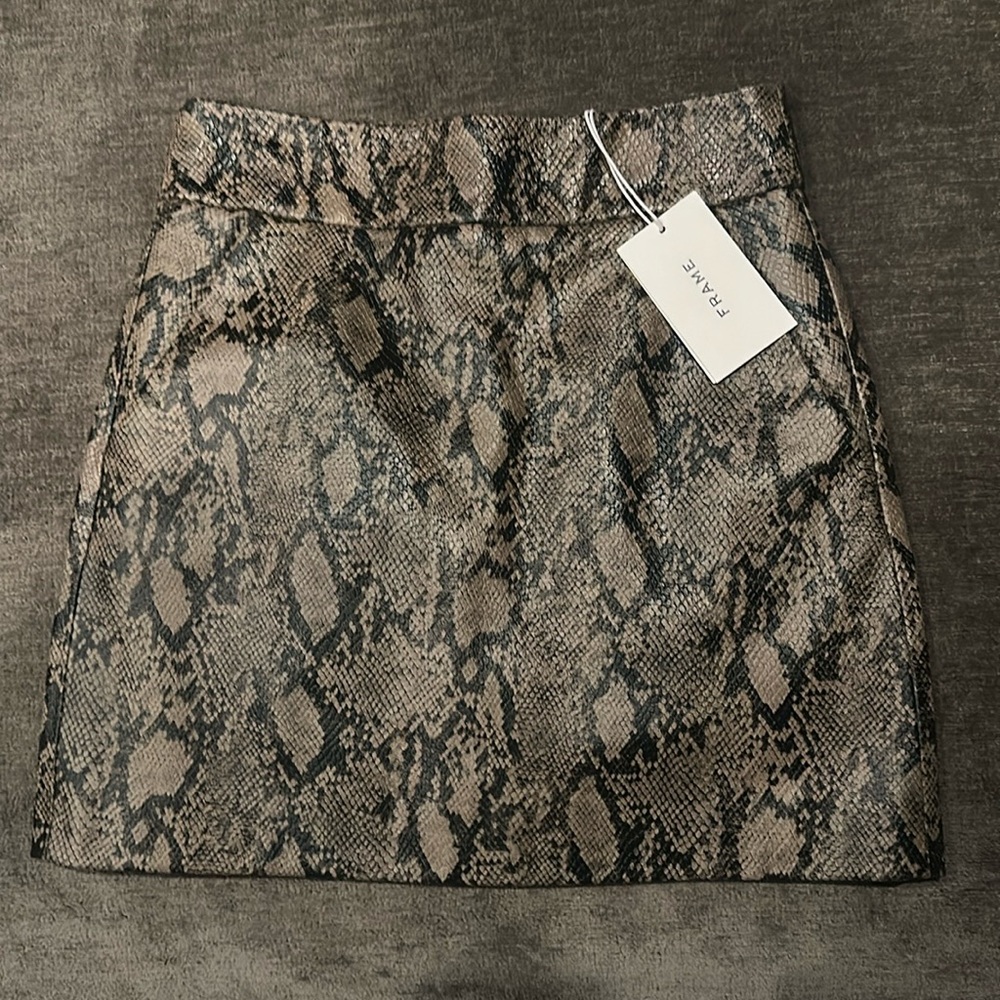 NWT Frame Denim - Brown Textured Snakeskin Leather Miniskirt Size 24